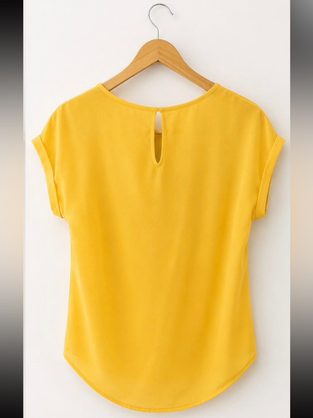Yellow Chiffon Blouse Top β Flowy Lightweight Short Sleeve Top - Picture 2 of 2